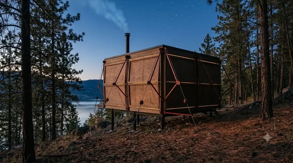 Walker Guest House · Cocoon mode: Shutters down at dusk, lamplight leaking at the seams.