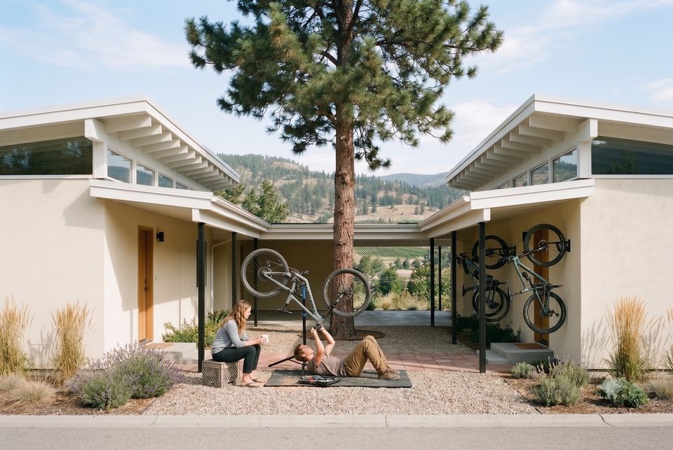 Two halves, one carport court, one pine. Saturday.