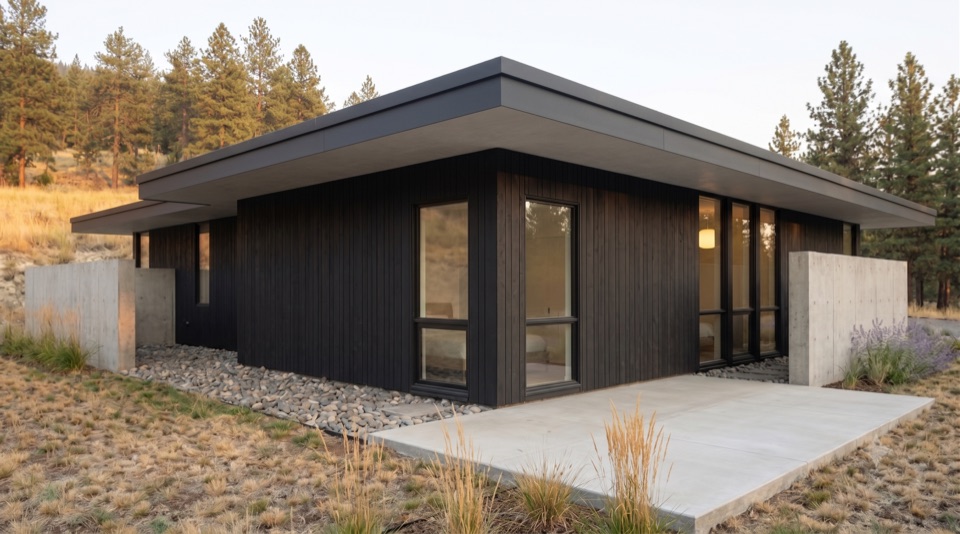 Later: a matching cedar wing on that pad. Same roof, one more room.