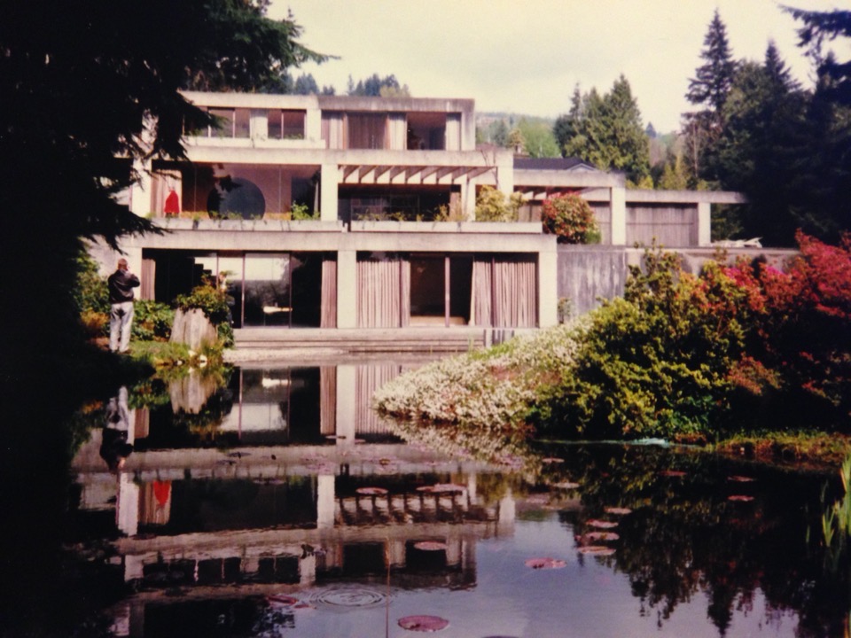The Helmut Eppich House in West Vancouver, designed by Arthur Erickson, concrete and glass stepping down a wooded slope
