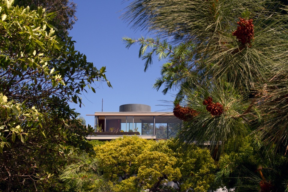 The Neutra VDL Studio and Residences seen from Silver Lake Boulevard