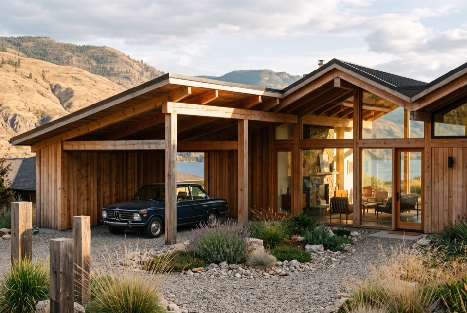 Carport under main roof, up close.