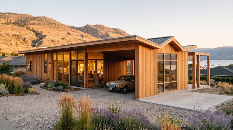 Later: a matching cedar wing on that pad. Same roof, one more room.