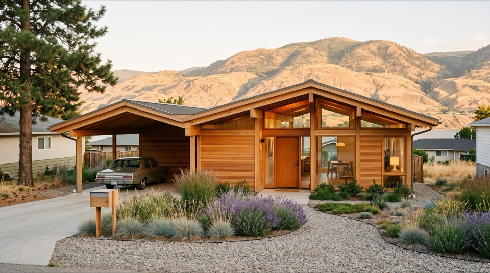 From the street: a calm, low face. The house saves its glass for the garden.