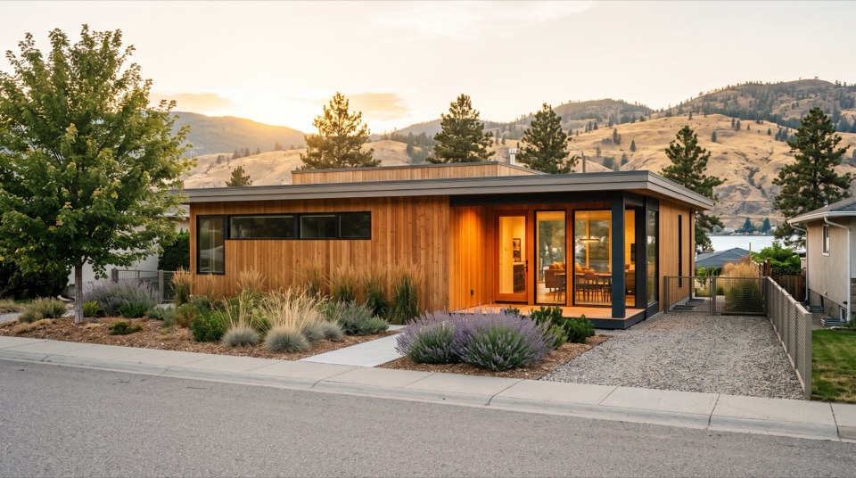 From the street: a calm, low face. The house saves its glass for the garden.