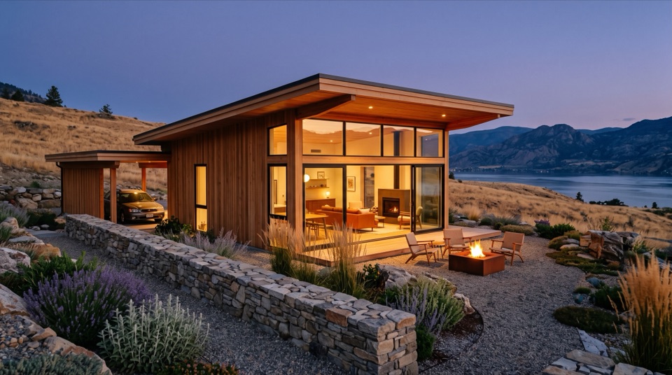 From the garden: the whole south face is glass. The house saves its openness for the people inside it.