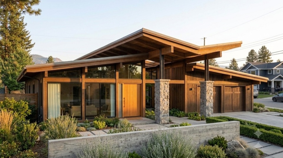 From the street: a calm, low face. The house saves its glass for the garden.