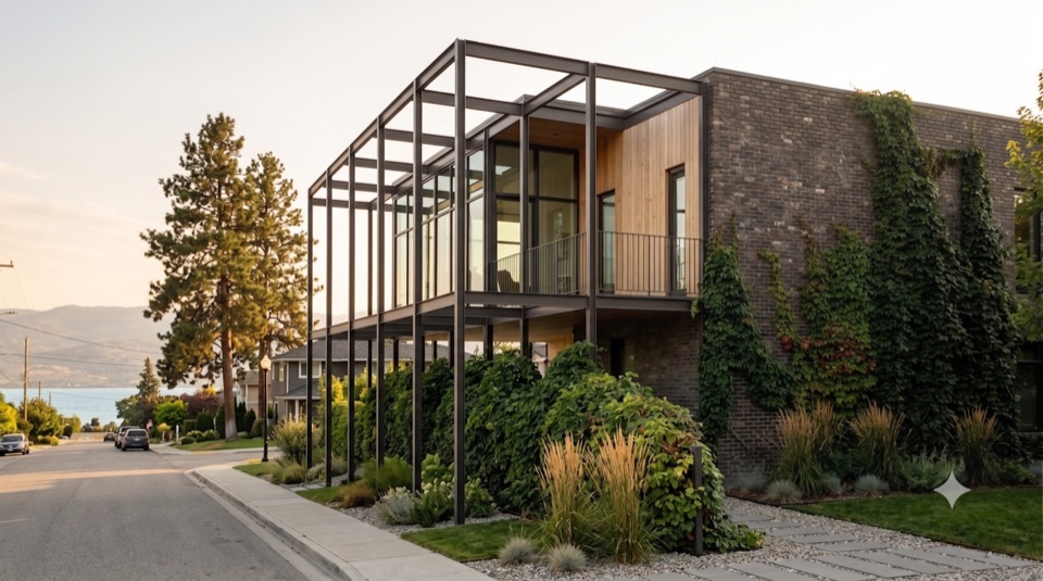 From the street: a calm, low face. The house saves its glass for the garden.
