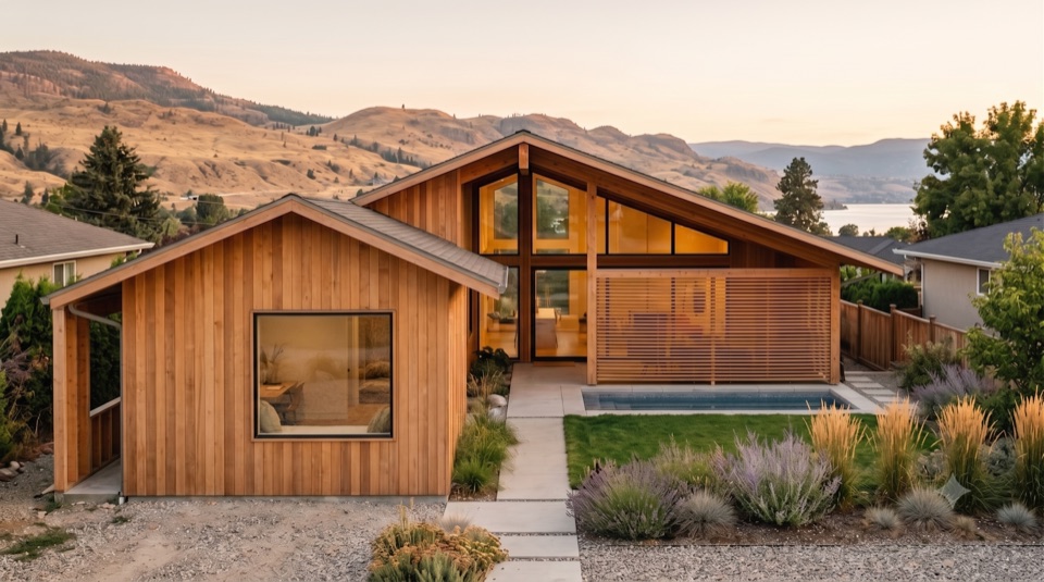 Later: a matching cedar wing on that pad. Same roof, one more room.