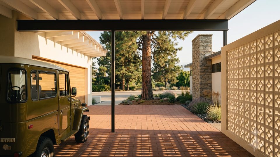 One roof over house and car